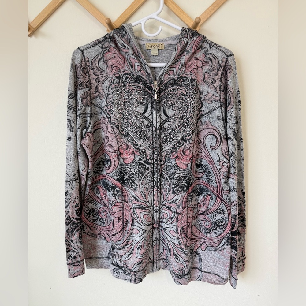 One World Embellished Artsy Full Zip Hoodie